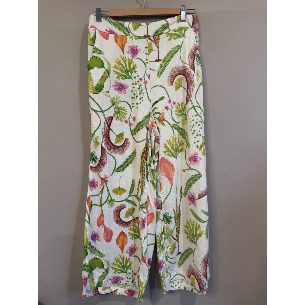 Rachel Zoe Linen Rayon Wide Leg Floral Coastal Pants Size Medium